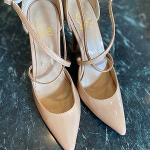 CHRISTIAN LOUBOUTIN Cross Blake Patent Red Sole Pump Nude 41 * like  10/10.5